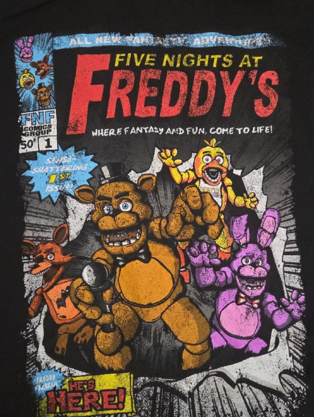 Freddy Black Graphic Tee with Multicolor Animatronic Print NWOT Large FNAF - Picture 3 of 4
